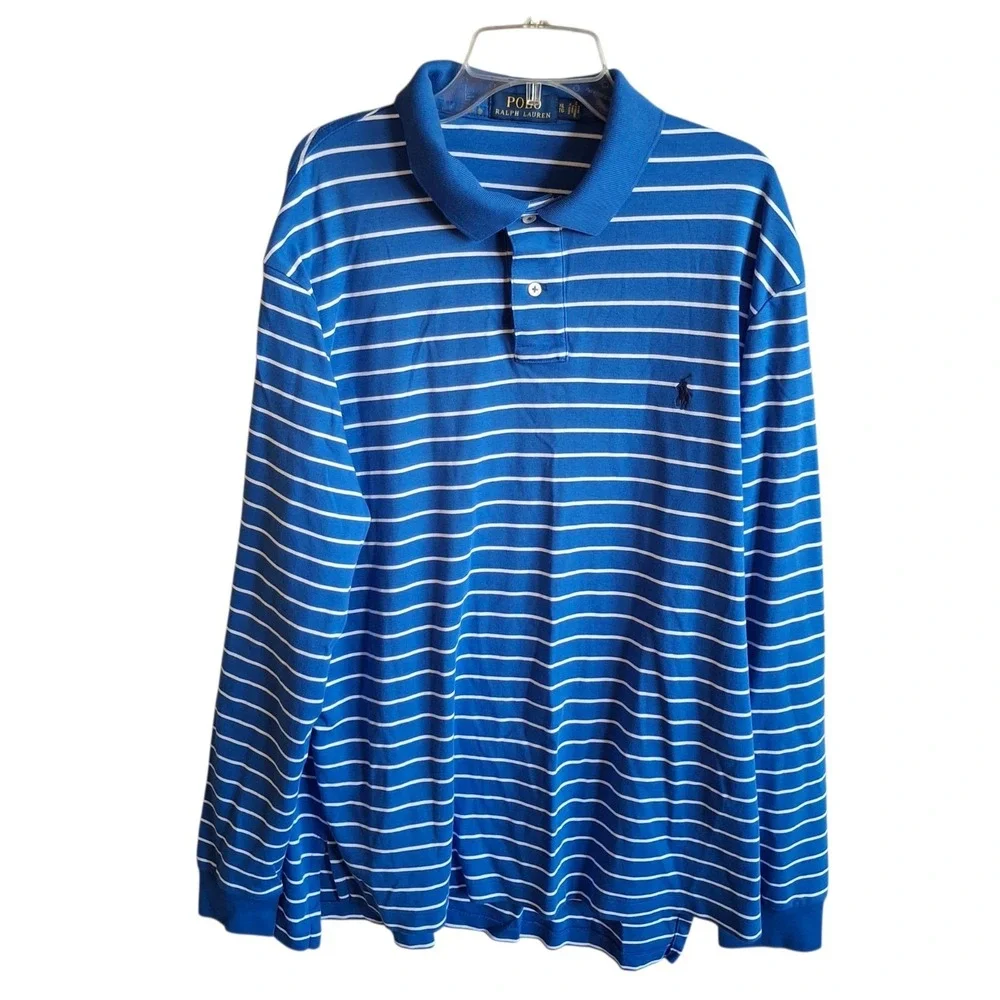 Polo Ralph Lauren Shirt Mens XL Blue White Striped Long Sleeve Polo Pony Logo